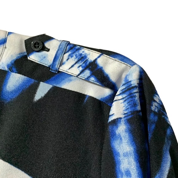 Calvin Klein Button Front Printed Blouse Roll Tab Sleeve Epaulettes Size XS - Picture 5 of 11